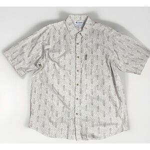 Columbia‎ Men's Short Sleeve Button Down Shirt Size XL Fish Bones Fossils Beige